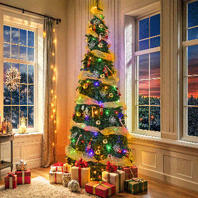 6ft Pop Up Christmas Tree With Light, Collapsible Christmas Tree W/ Remote, Fully Decorated Pre-lit W/100 Warm White & Colored Light, Ornaments, Ribbon, 11 Modes, For Holiday Xmas Decor