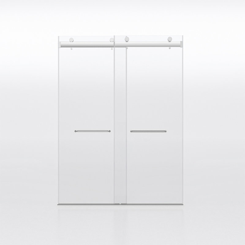Frameless 60" Clear Glass Sliding Shower Doors with Brushed Nickel Finish
