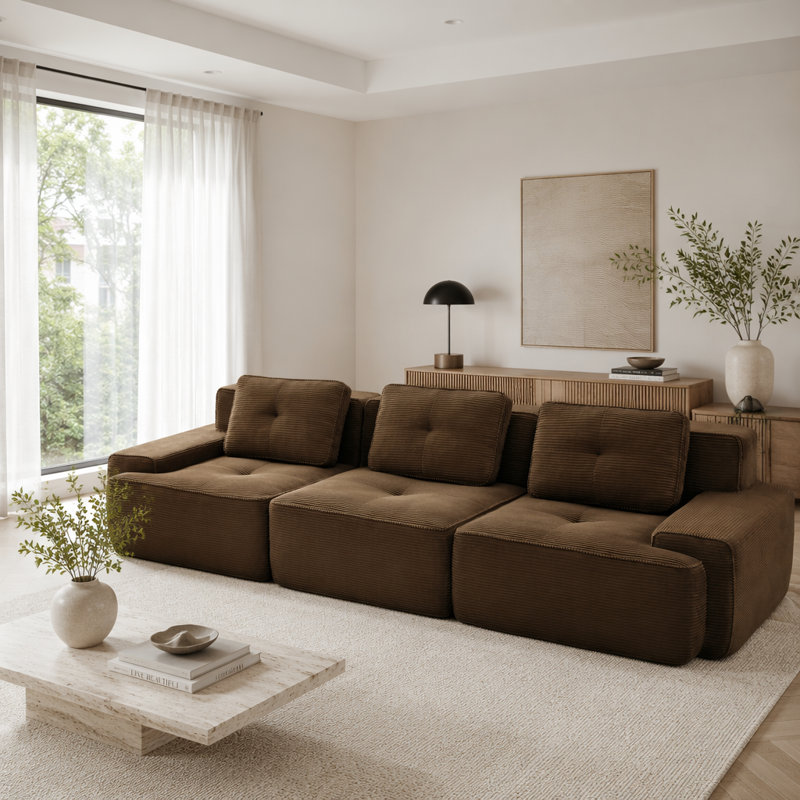 Canapé moderne en velours côtelé, Brown -3Seat