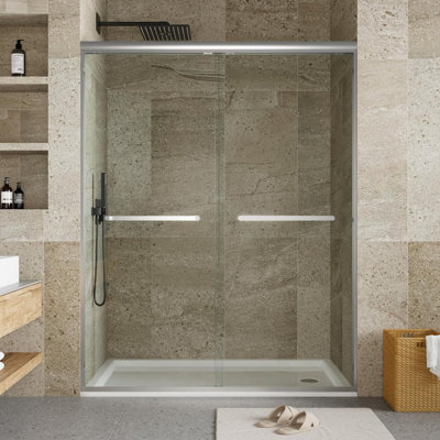 72" Frameless Sliding Shower Door 44-48" W, 8mm Tempered Glass with Explosion-Proof Film