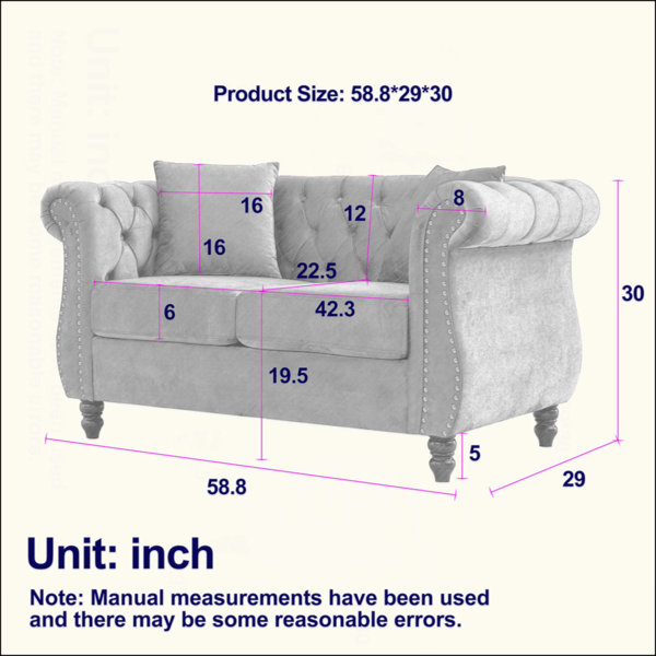 Latitude Run® Chesterfield Sofa Velvet For Living Room, 2 Seater Sofa ...