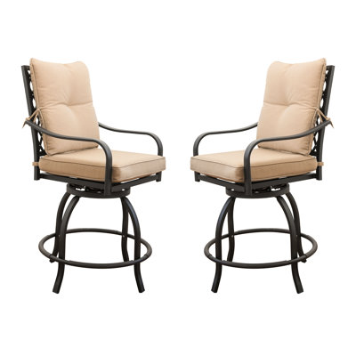 Chaises hautes pivotantes d'extérieur kaki, siège rembourré, tabouret de bar de jardin pivotant à 360 degrés Kaki, base en métal robuste, confortable