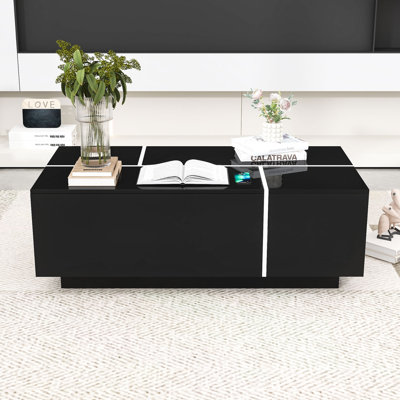 Contemporary Coffee Table with Hidden Compartments, Wide Tabletop and Durable Construction
