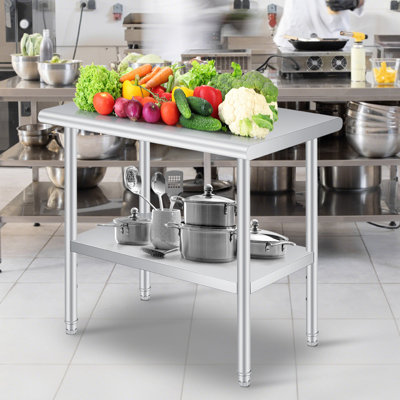 Table en acier inoxydable pour la préparation et le travail, 24 po x 60 po, table commerciale en métal robuste avec coin arrondi, tablette inférieure réglable, pour le restaurant, la maison et l'hôtel