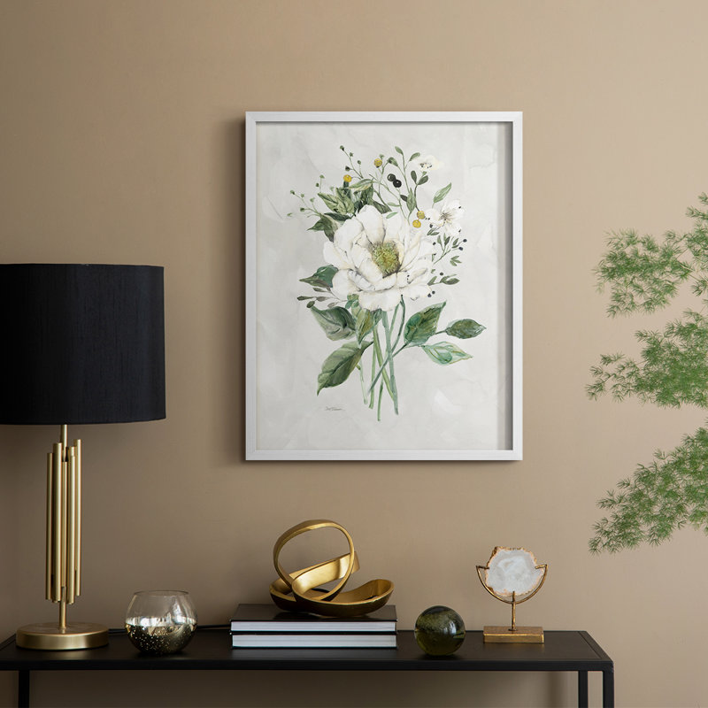 «White Farmhouse Botanical I», reproduction encadrée - bois massif, H 15 po x l 12 po, Blanc