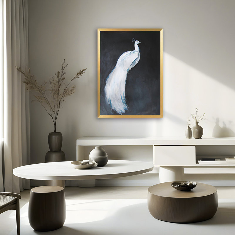 Nature Inspired "Whitepeacock2 Reverse" Framed Print Wall Art, 10" H x 8" W 