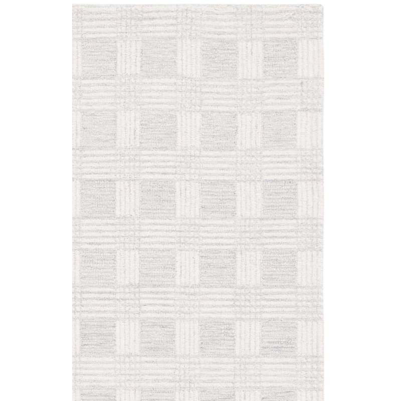 Tulane Hand Tufted Wool Cotton Checkered Rug in Ivory/Light Gray, Rectangle 4' x 6'