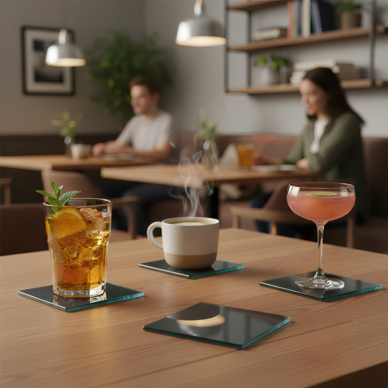 Harbour Housewares - 10cm Square Glass Coasters - Set of 6, Grey