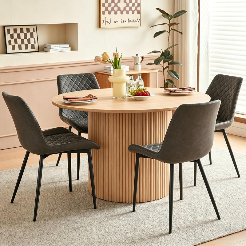 Ensemble de table de salle à manger ronde pour 4, 47 po et 4 chaises de table de salle à manger, Chêne, Noir