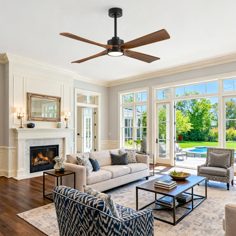 Modern Solid Wood Blade Ceiling Fan, App/remote Control, Quiet Dc Motor, Multiple Sizes, 42"