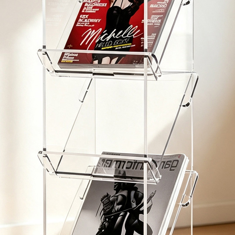 Porte-revues autoportantes en acrylique, H 47,24 po x l 11,02 po x P 9,84 po, Clair