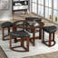 Table basse cylindrique en bois massif avec plateau en verre et 4 tabourets