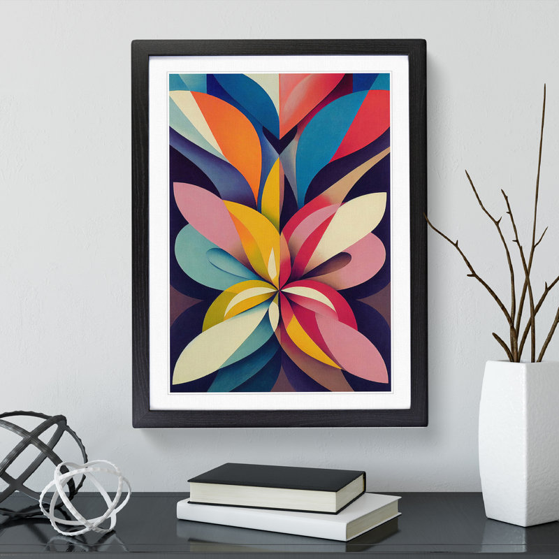 Unique Flowers Abstract No.7 - Single Picture Frame Print, 64cm H x 46cm W x 2cm D, Black Framed