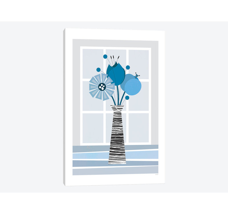 « fleurs (blue) », impression sur toile, H 18 po x l 12 po x P 1,5 po, Pas de tapis, Toile tendue