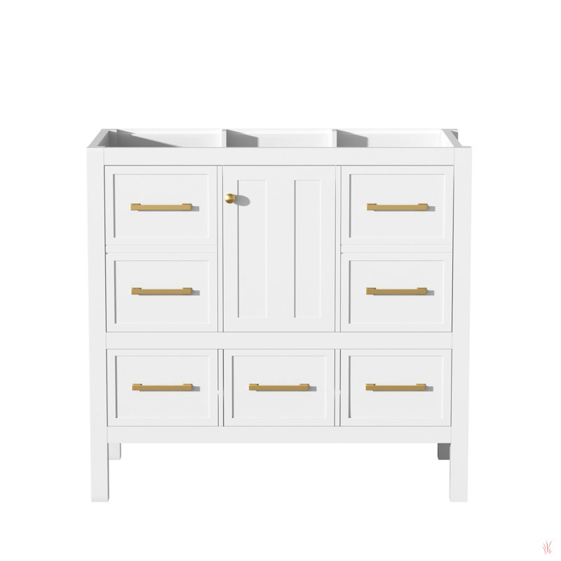 Meuble-lavabo de salle de bain 5 tiroirs 36 po sans lavabo, armoire de rangement en bois massif, meuble-lavabo autoportant avec portes à fermeture douce
