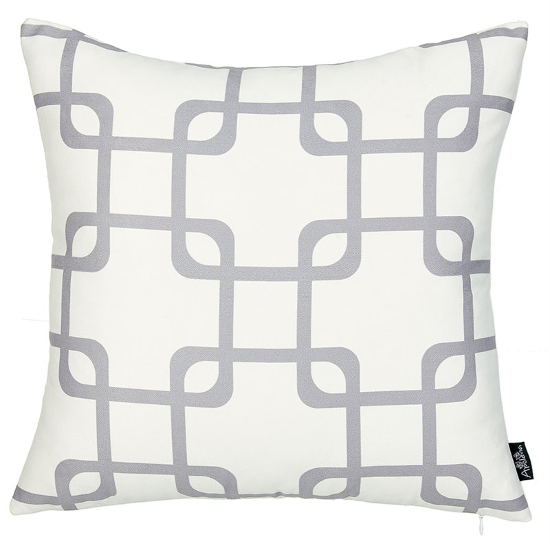Gray and White Geometric Polyester Euro Pillow Cover