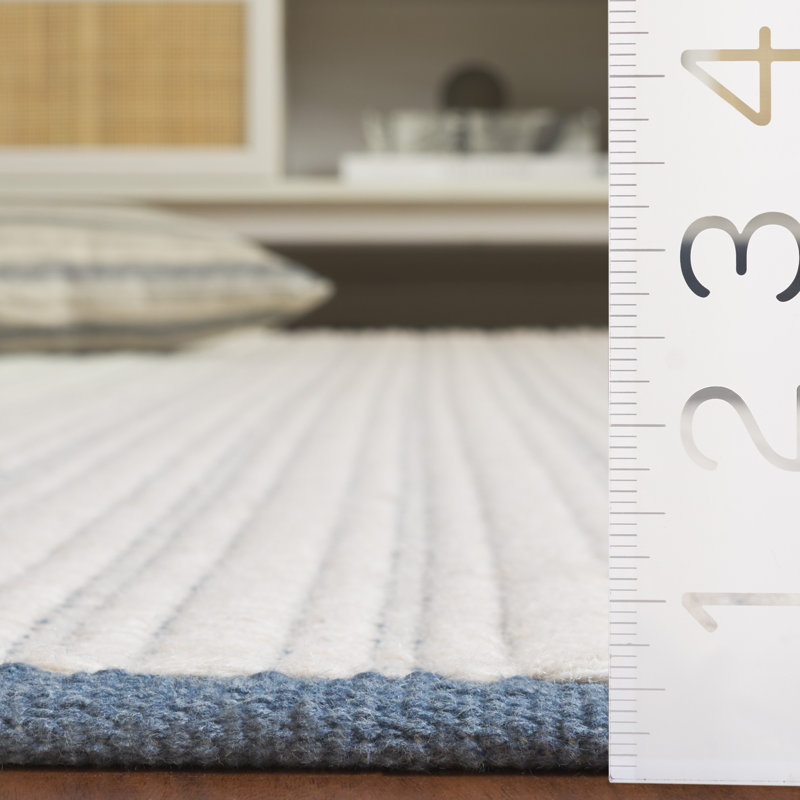 909 Hand Woven Cotton/Wool Striped Rug , Rectangle 6' x 9', Light Blue