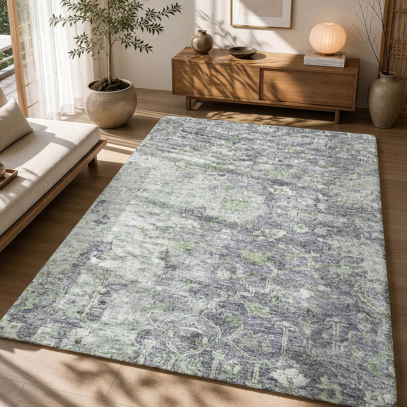 Tapis oriental à poils longs de qualité supérieure lavable à la machine ADS801, Prune, 3 pi x 5 pi