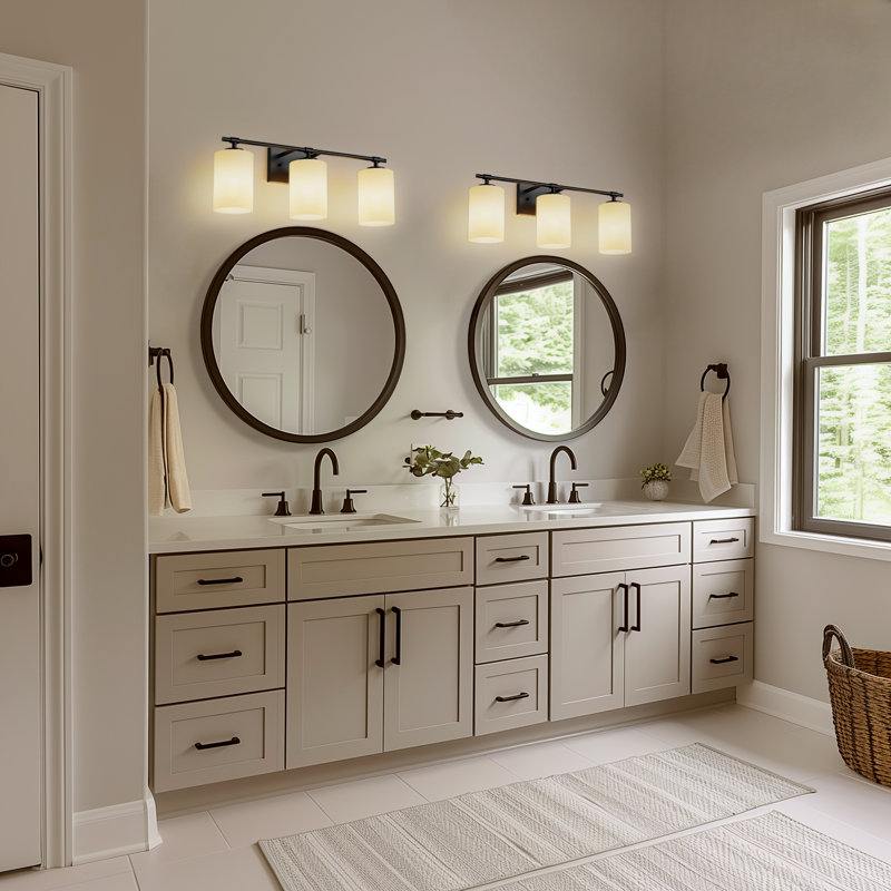 Meuble-lavabo moderne 3 lumières noir avec porte-lampes en forme de cloche