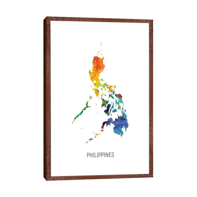 Philippines Map by Michael Tompsett - Print on Canvas, Classic Brown Wood Floater Framed, 101.6cm H x 66.04cm W x 3.81cm D