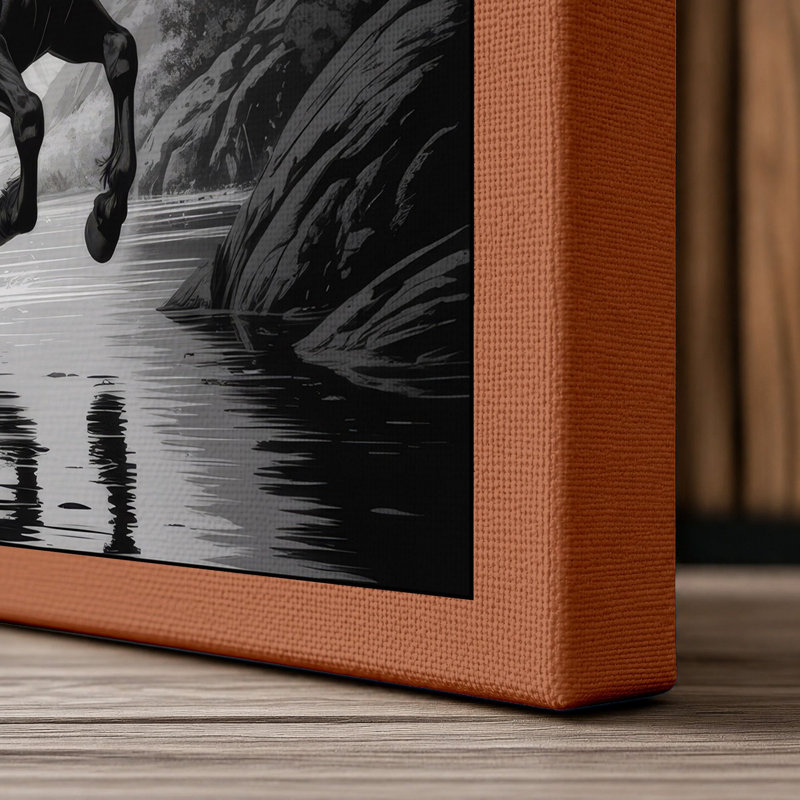 Horse in Stone Canyon Minimalist - Wrapped Canvas, 36x24 - 91.4 x 61.0 cm, Terracotta Border