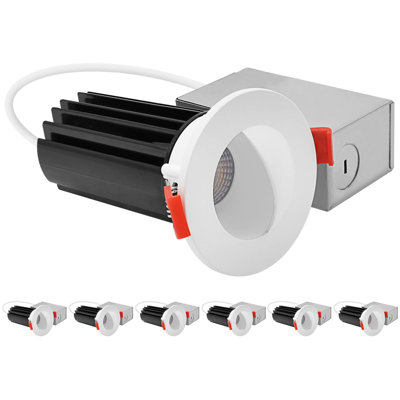 LUXRITE 2 In. LED Recessed Light, Deep Regressed Canless Light, Round White & Wall Washer Interchangeable Trim, 5CCT, 1000LM, 15W, Dimmable 6 Pack