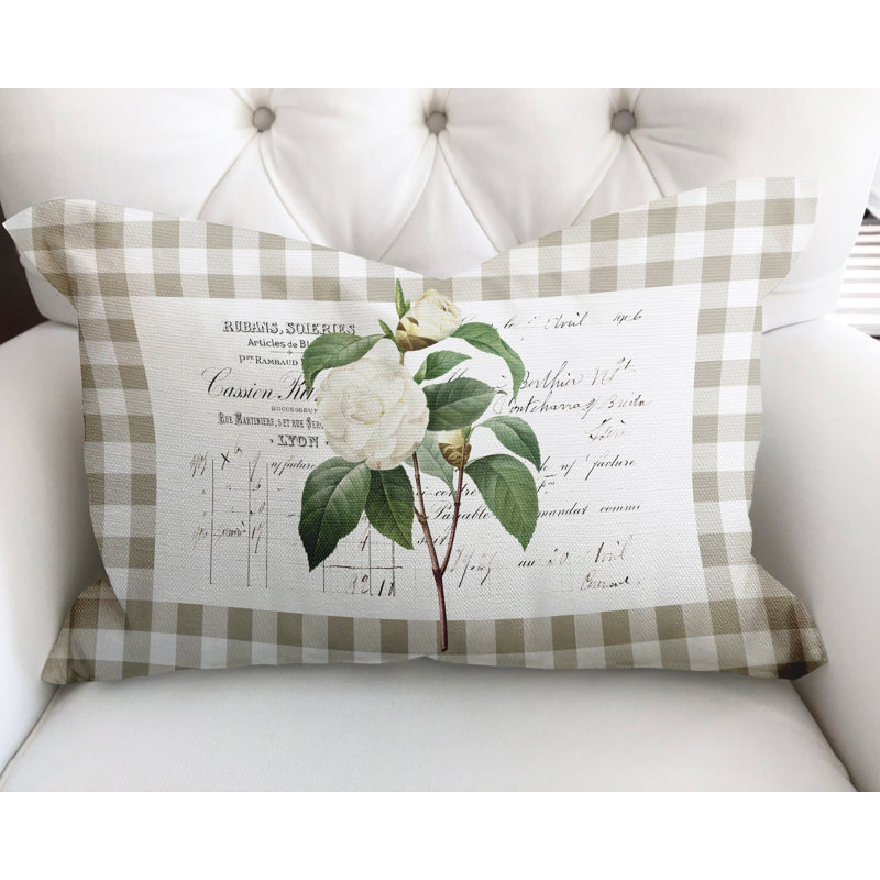 Floral Cotton Reversible Throw Pillow, Beige