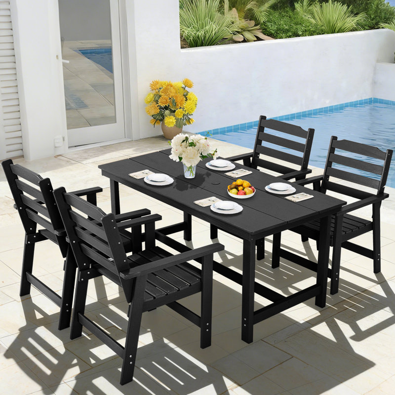 Chaises de salle à manger avec accoudoirs de patio en PEHD 2 pièces, Noir