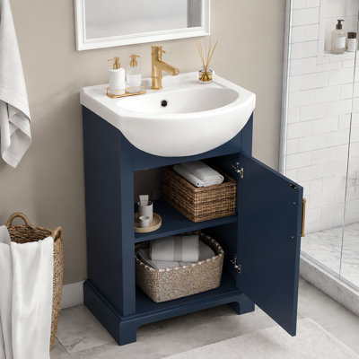 Meuble-lavabo autoportant de 50,3 cm de large avec lavabo en céramique