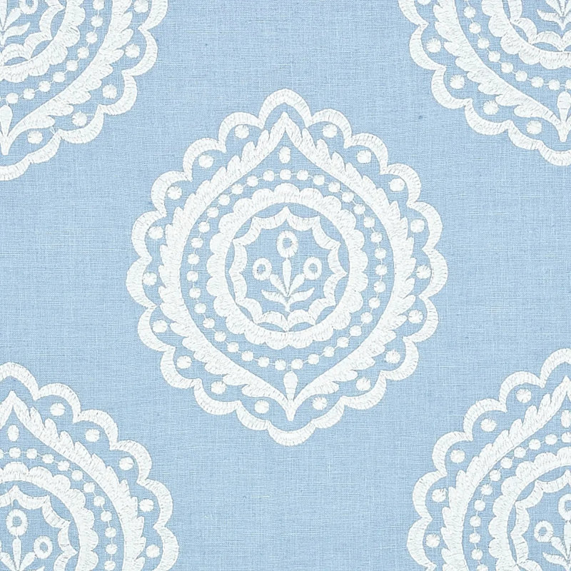 Olana Linen Embroidery Fabric, Sky