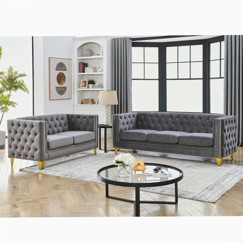 Canapé 3 places + 2 places. VELOUR GRIS