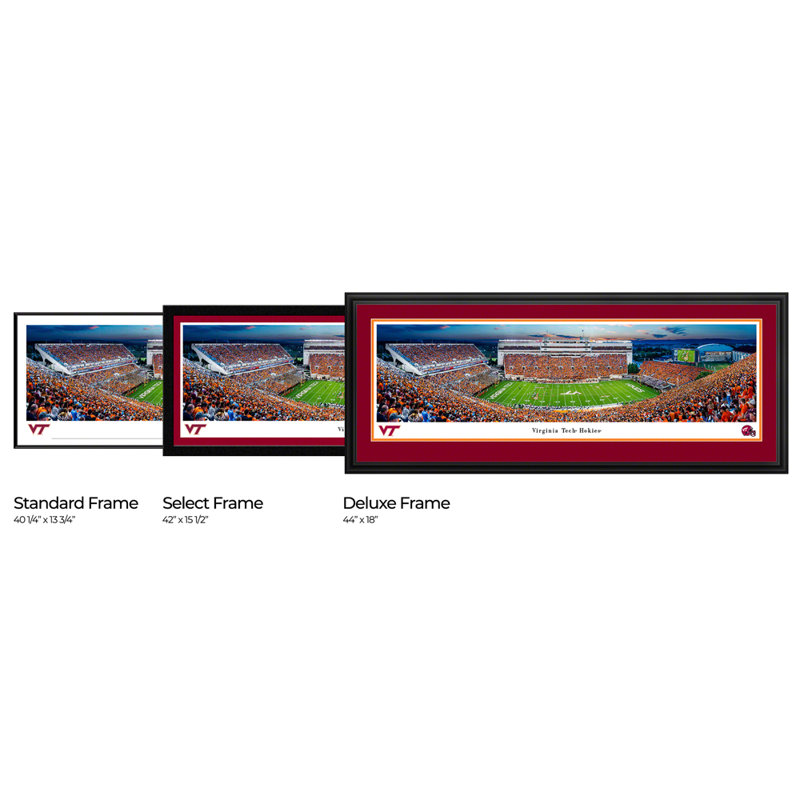 Impression panoramique de Virginia Tech Football, H 18 po x l 44 po x P 1,38 po, Cadre noir