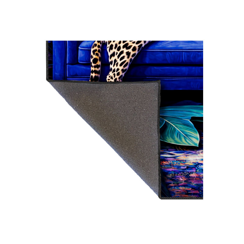 Tapis bleu tissé à imprimé guépard Mosso, 2'4" x 3'11"