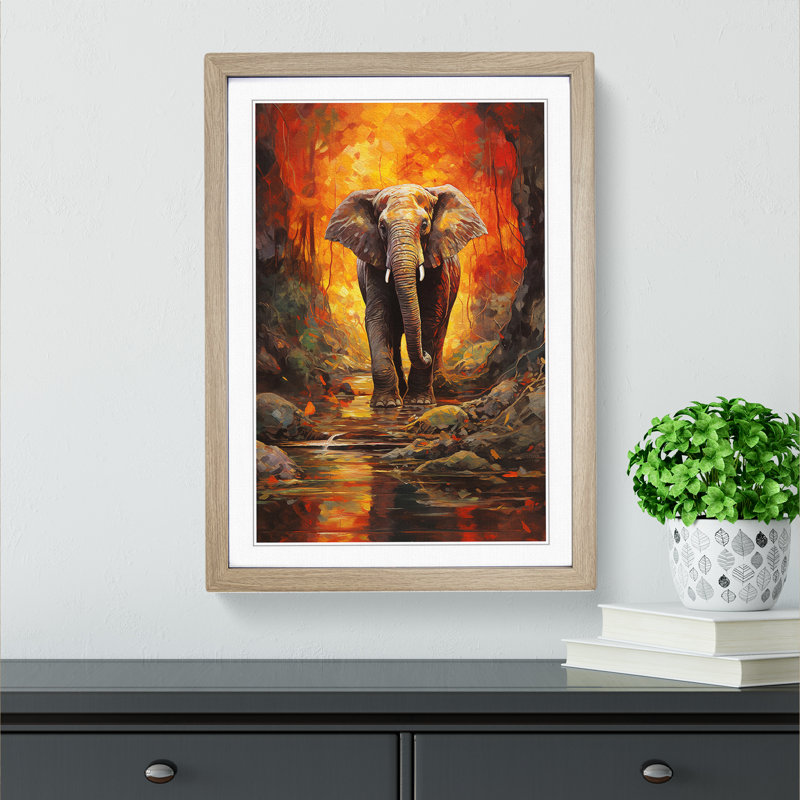 Elephant Expressionism - Framed Print, Oak, 46" H x 34" W x 2" D