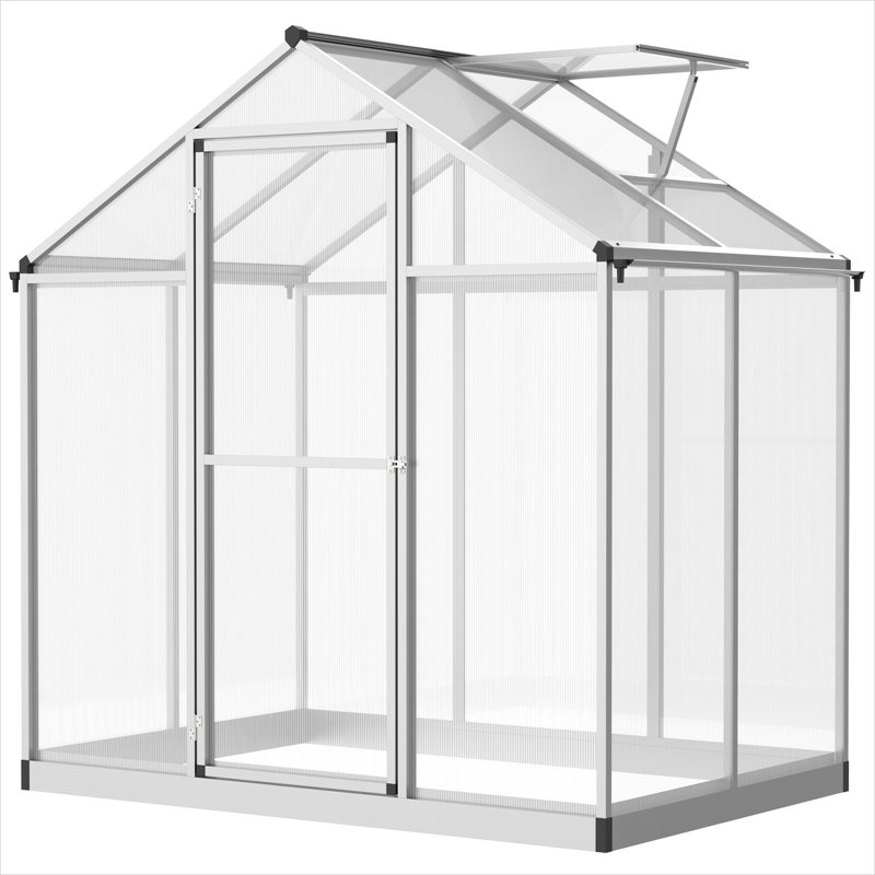 Serre de plain-pied avec cadre en aluminium et panneaux en polycarbonate, 4 pi x 6 pi, finition argentée