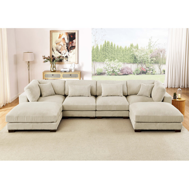 Andreco Corduroy U-Shaped Sectional, Beige Corduroy
