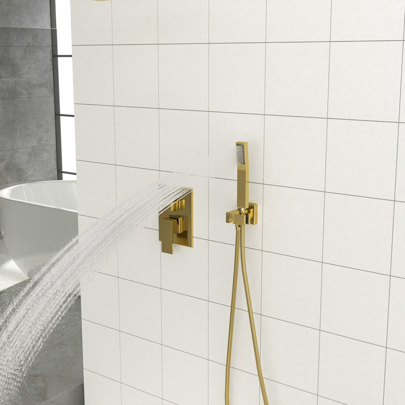 Dual Shower Head  10 Inch Ceiling Mount Square Shower System With Roughin Valve, Gold, Gold
