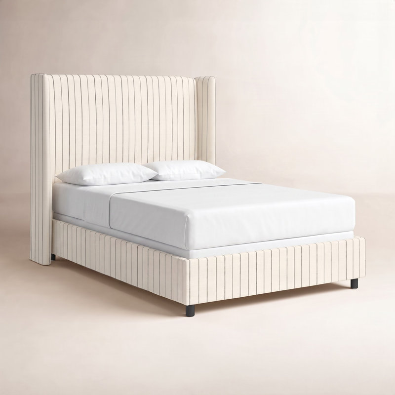 Lit tapissier Tilly, Grand, Rayures gris anthracite Fritz