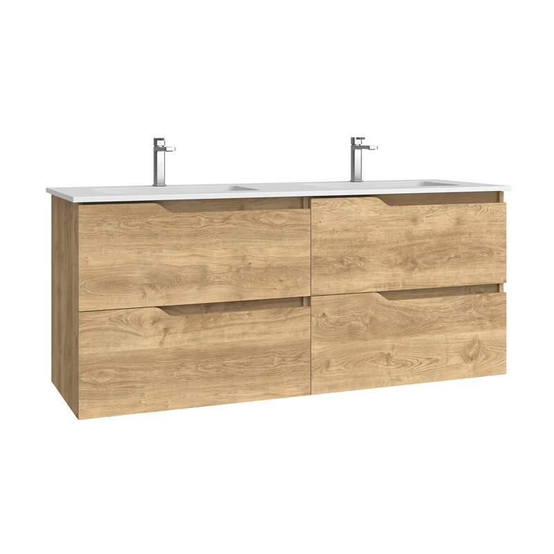 Meuble-lavabo mural Menta Cl60D, Chêne naturel, 55.5''