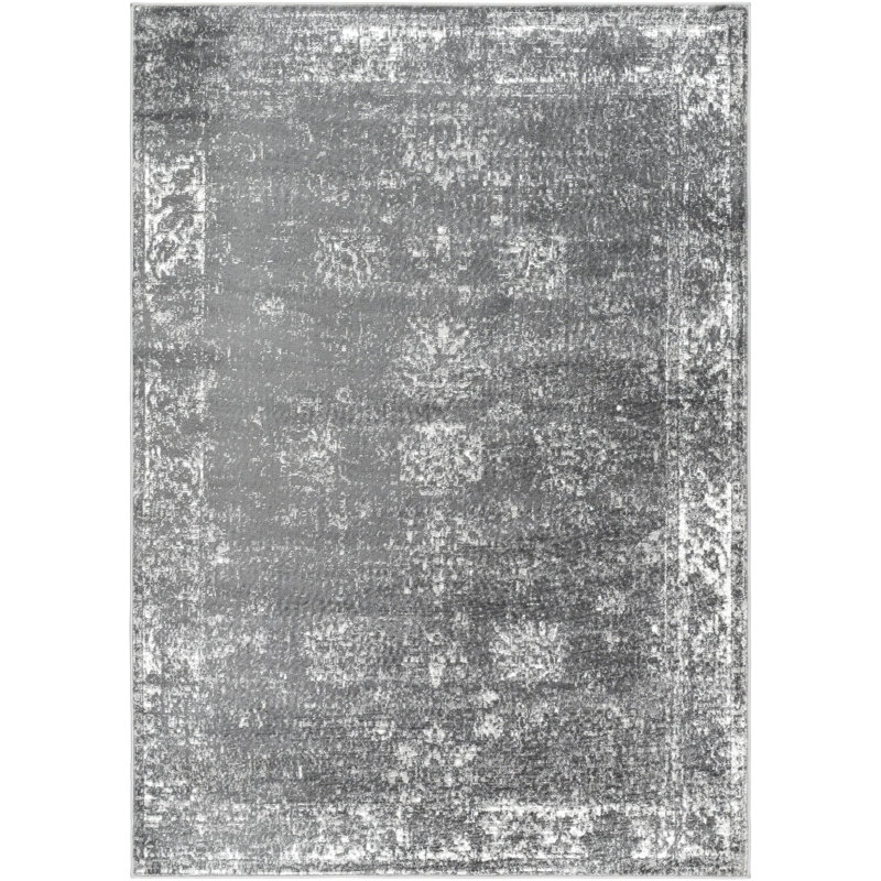 Tapis rectangulaire gris anthracite tissé à la machine Zinaida, Rectangle 8 pi 10 po x 11 pi 11 po