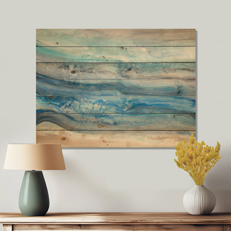 Vagues minérales océaniques - impression nautique et côtière sur bois de pin naturel, H 36 po x l 46 po x P 1,5 po