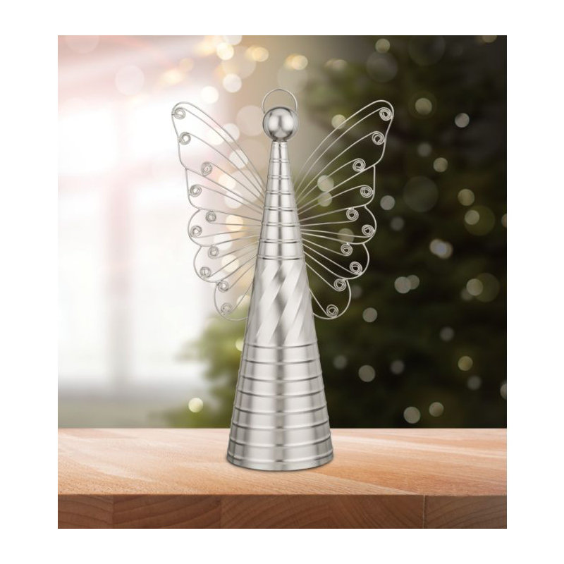 Décoration ange métallique argenté, H 4,75 po x l 16 po x P 9,35 po