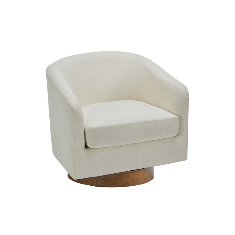 72Cm Wide Swivel Barrel Chair, Beige Linen Blend
