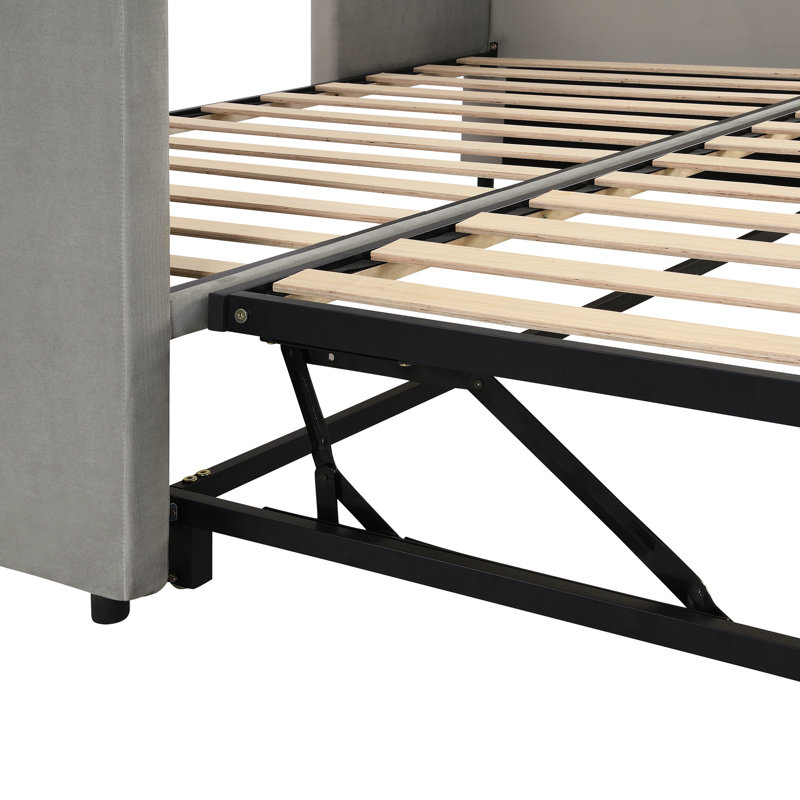 Twin Size Upholstered Daybed With Pop Up Trundle, Gray