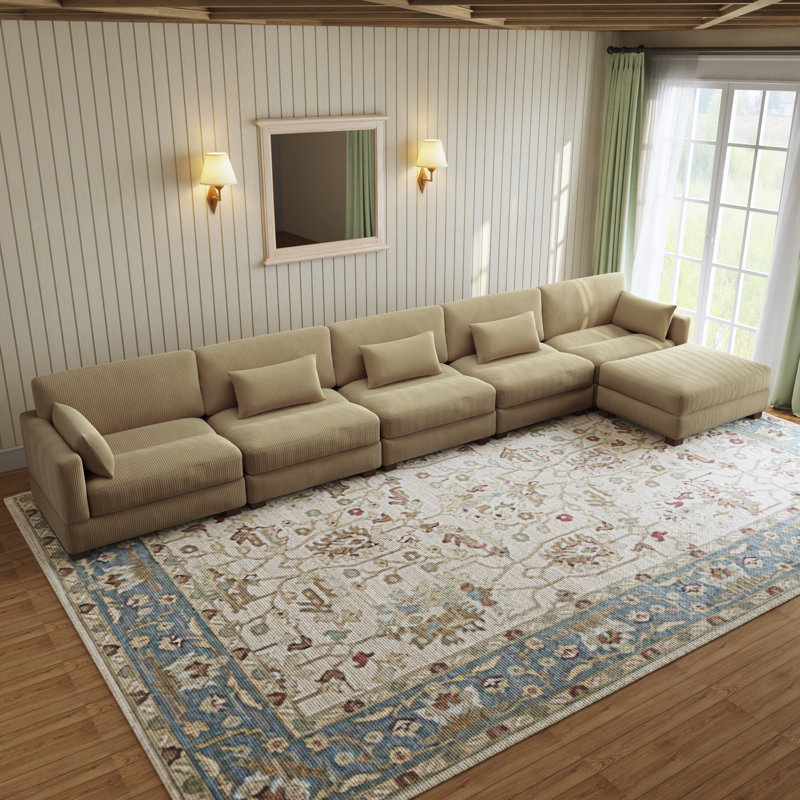 5 Seater Corduroy Corner Sofa , 78cm H x 505.9cm W x 173cm D, Camel Corduroy
