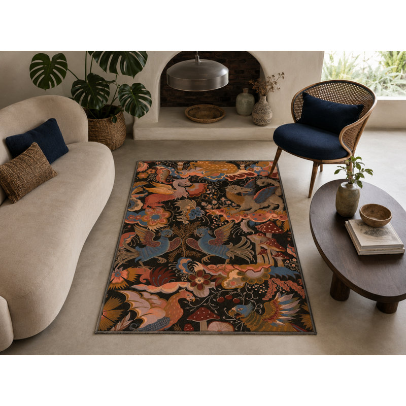 Base tissée à motif animal et housse lavable, Rectangle de 5 pi x 8 pi