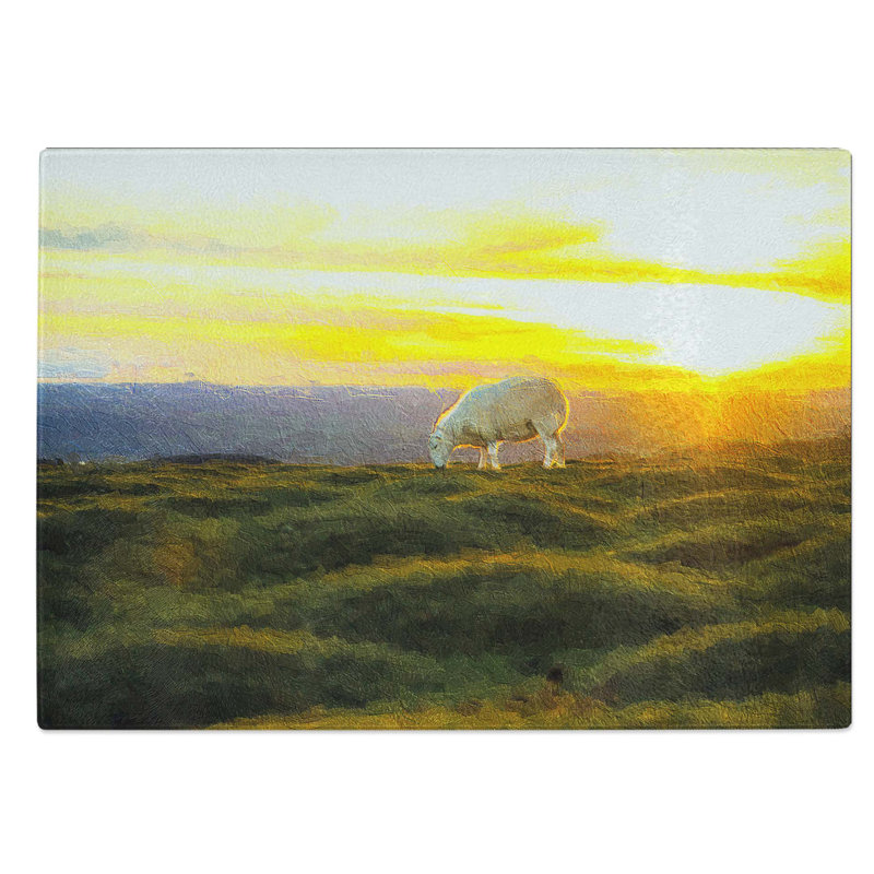 Glass Grazing Sheep At Sunset Chopping Board, 28.5 cm W x 20 cm L