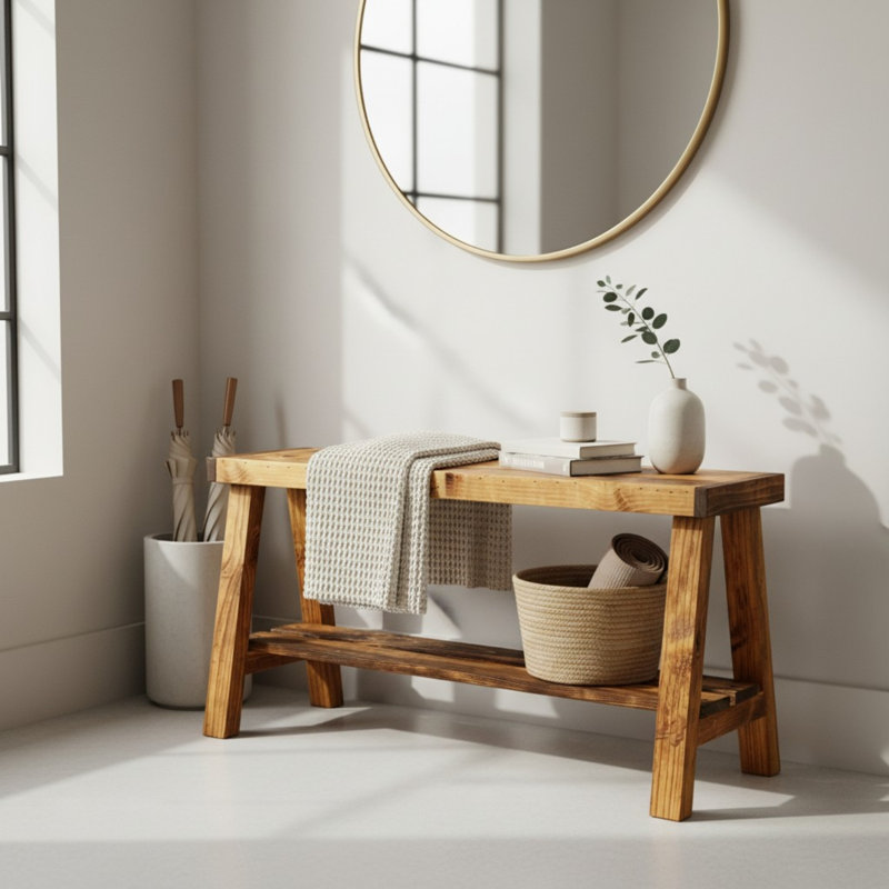 Banc de rangement en bois massif Minoo, Brun