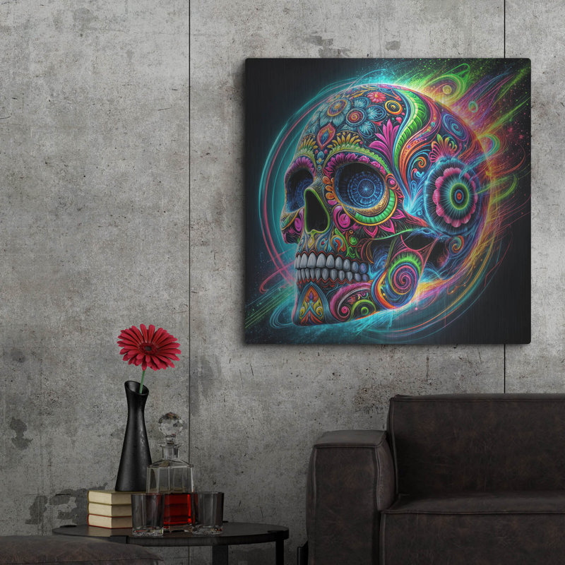  «Skull Graffiti» par Rey Klimt, art mural en métal, H 36 po x l 36 po