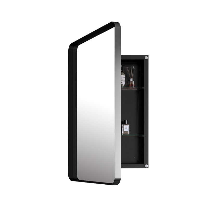 Armoire à pharmacie encastrée pour salle de bain: cadre en métal noir de 20 po x 30 po avec miroir et tablettes réglables - brouillard, corrosion, élément de preuve moderne, attribut